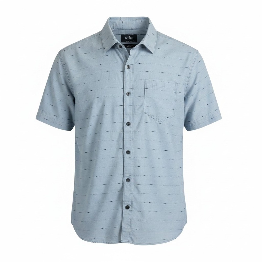 Kuhl Intrepid Shirt Mens L Tapered Fit Short Sleeve Button Down Blue Dash NWT